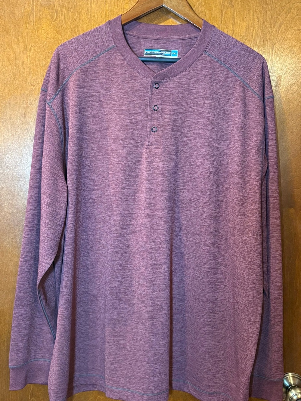 Performance Henley Long-Sleeve Shirt - Heathered Burgundy